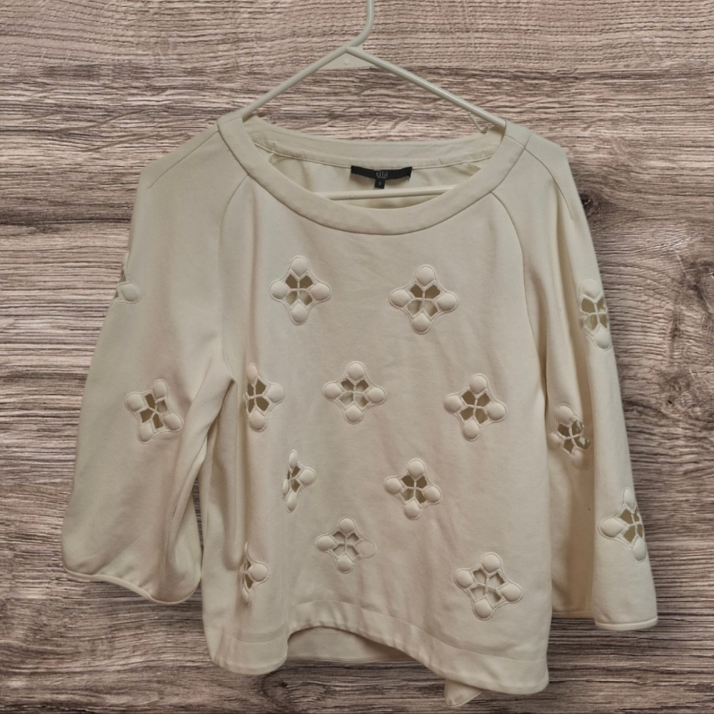 Tibi Off White Cotton Cut Out Floral Top Size Small